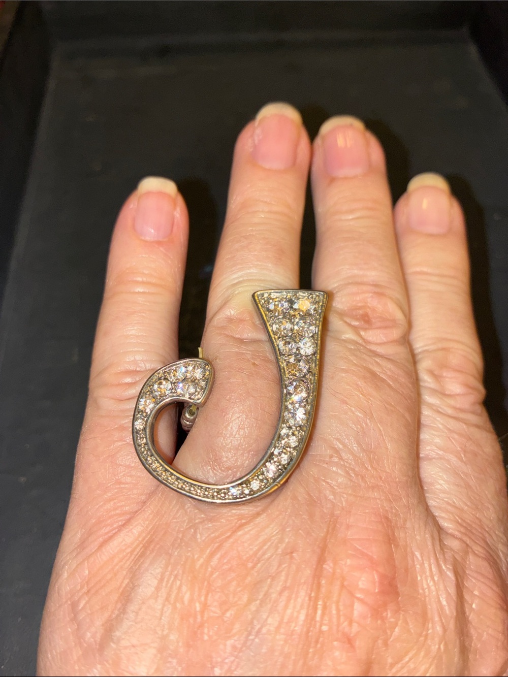 Crystal Pave Curved Statement Ring - Gold Tone